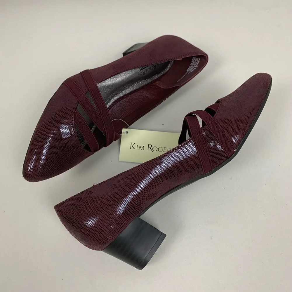 STORAGE Kim Rodger red snakeskin texture Point toe chunky heel pumps Sz 6.5 - Picture 11 of 16